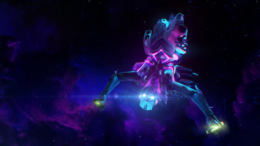 Futuristic Cyborg Assassin in Outer Space Cyberpunk 4K Desktop Wallpaper
