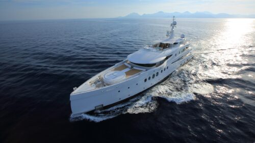 Stunning Luxury Superyacht Sailing on Deep Blue Open Sea 4K Wallpaper
