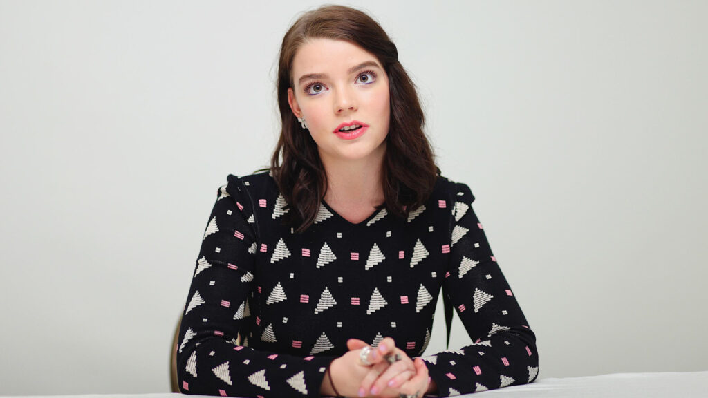 Anya Taylor Joy Beautiful Portrait Elegant Black Patterned Dress 4K Wallpaper