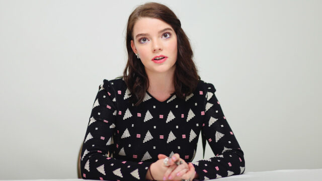 Anya Taylor Joy Beautiful Portrait Elegant Black Patterned Dress 4K Wallpaper