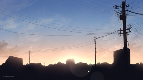 Minimalist Silhouette Cityscape at Twilight Anime Style Desktop Wallpaper