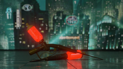 Futuristic BioShock Style Plasmids and Syringe Desktop Wallpaper