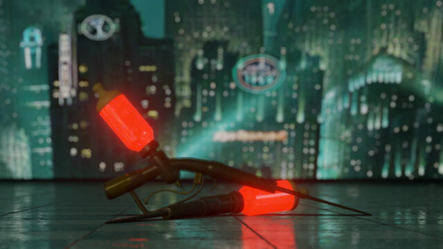 Futuristic BioShock Style Plasmids and Syringe Desktop Wallpaper