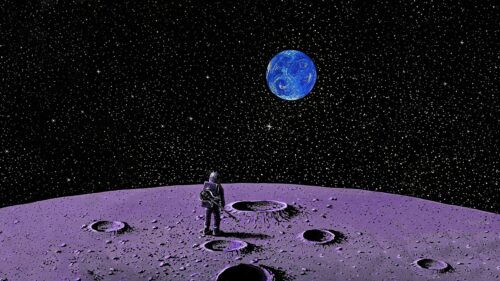 Astronaut Playing Guitar on the Moon with Starry Sky 4K Desktop Wallpaper