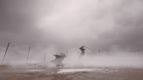 Epic Samurai Duel in Misty Field Ghost of Tsushima 4K Desktop Wallpaper