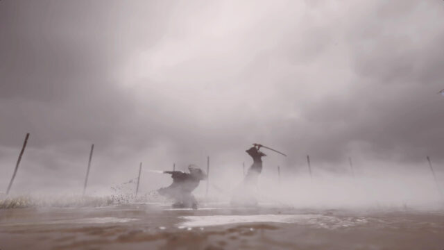 Epic Samurai Duel in Misty Field Ghost of Tsushima 4K Desktop Wallpaper