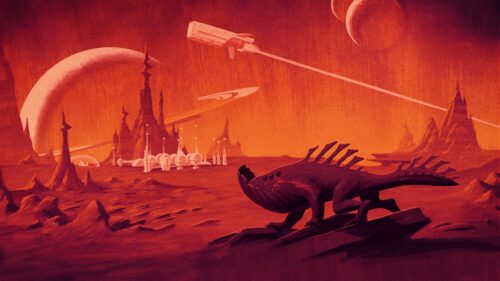 Alien Planet Landscape with Creature and Space Colony 4K Wallpaper