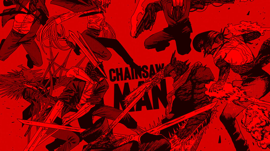 Chainsaw Man Intense Combat Scene Red Aesthetic Desktop Wallpaper