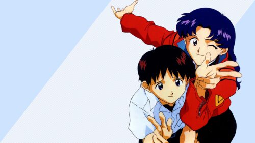 Shinji Ikari and Misato Katsuragi Neon Genesis Evangelion Anime Desktop Wallpaper