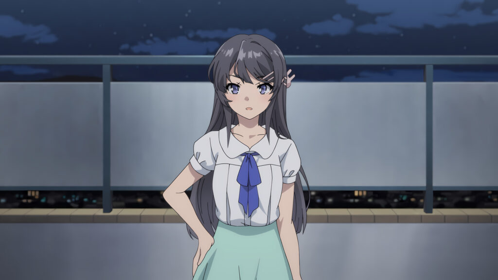 Mai Sakurajima Anime Girl Aesthetic Night Balcony 4K PC Wallpaper