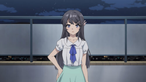 Mai Sakurajima Anime Girl Aesthetic Night Balcony 4K PC Wallpaper