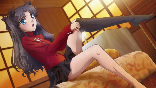 Rin Tohsaka Getting Dressed Anime Scene High Resolution Desktop Wallpaper