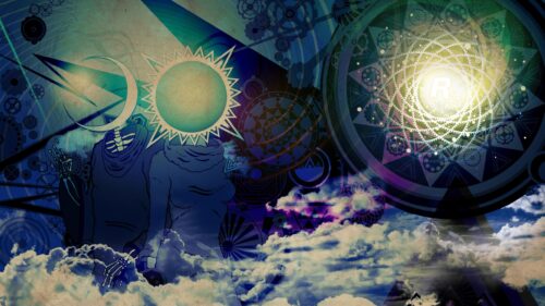 Surreal Celestial Skeleton and Sun Moon Abstract Art 4K Desktop Wallpaper