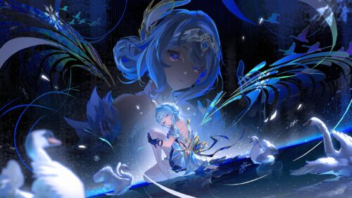 Anime Girl with Swans Fantasy Art 4K Desktop Wallpaper