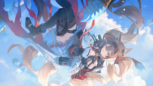 Anime Girl With Long Blonde Hair Falling From The Sky 4K Desktop Wallpaper