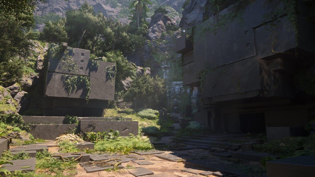 Ancient Alien Stone Ruins in Lush Jungle 4K Desktop Wallpaper