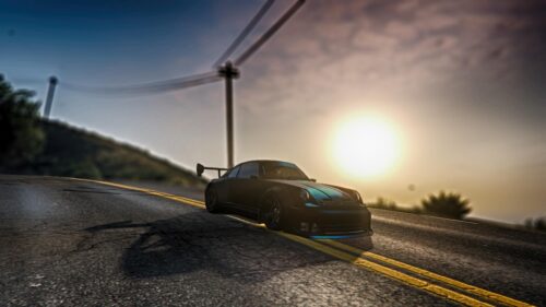 Custom Black Sports Car Sunset Roadside 4K Desktop Wallpaper