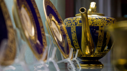 Elegant Egyptian Inspired Porcelain Tea Set Desktop Wallpaper