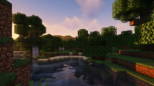 Serene Minecraft Landscape at Sunset Digital Art Desktop Wallpaper