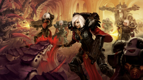 Warhammer 40k Sisters of Battle Intense Combat Scene 4K Wallpaper