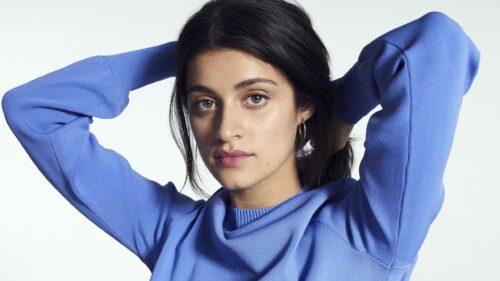 Anya Chalotra Portrait in Blue Sweater Desktop Wallpaper
