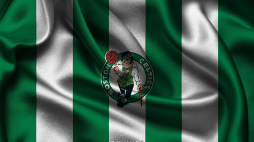 Boston Celtics Logo on Wavy Green and White Fabric Texture Desktop Wallpaper