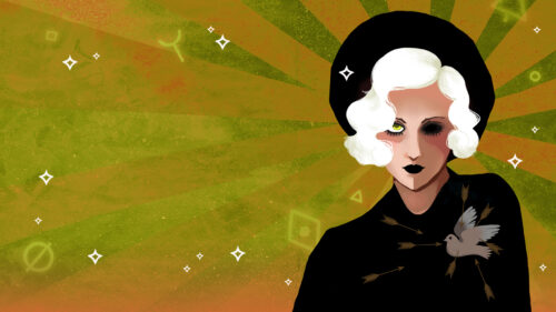 Gothic Surrealist Illustration of a Woman with Pierced Dove Wallpaper 4K Desktop Wallpaper