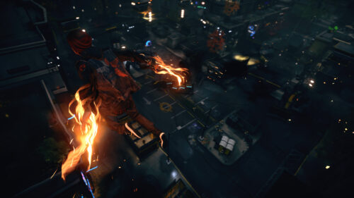 Delsin Rowe Flying Over Seattle with Neon Powers in Infamous Second Son 4K Desktop Wallpaper