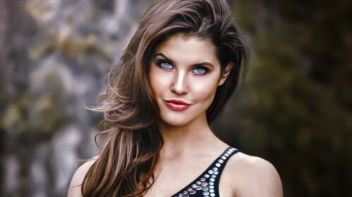 Stunning Portrait of a Beautiful Woman with Piercing Blue Eyes 4K Desktop Wallpaper