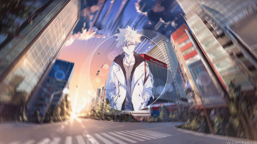 Bakugo Katsuki Urban Sunset Anime Aesthetic Desktop Wallpaper