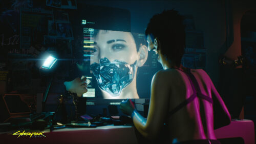 Cyberpunk 2077 Character Customization Room 4K Desktop Wallpaper