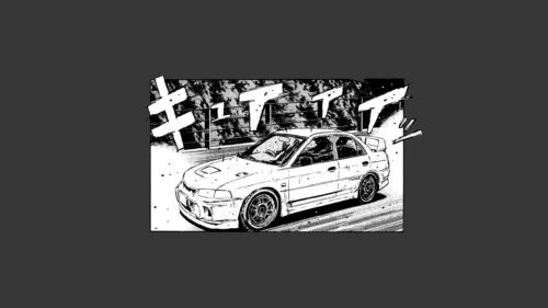 Mitsubishi Lancer Evolution V Manga Style Drifting Car Desktop Wallpaper