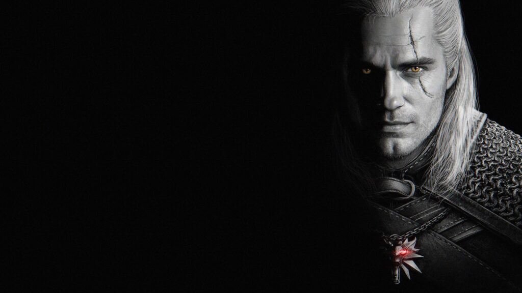 Geralt of Rivia Dark Portrait The Witcher Henry Cavill 4K Wallpaper