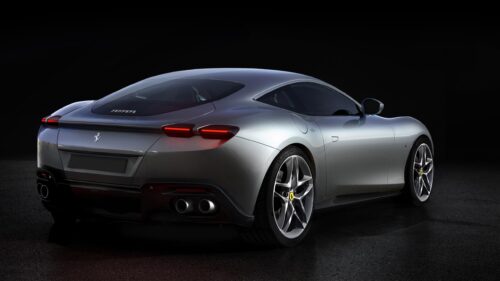 Stunning Silver Ferrari Roma Rear View 4K Desktop Wallpaper