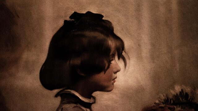 Classic Oil Painting Portrait of a Young Girl in Sepia Tone Desktop Wallpaper
