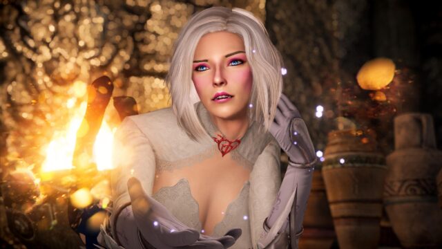 Beautiful Sorceress with White Hair Fantasy Character 4K Desktop Wallpaper