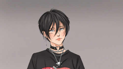 Edgy E-Boy Anime Character with Piercings and Chains 4K Desktop Wallpaper