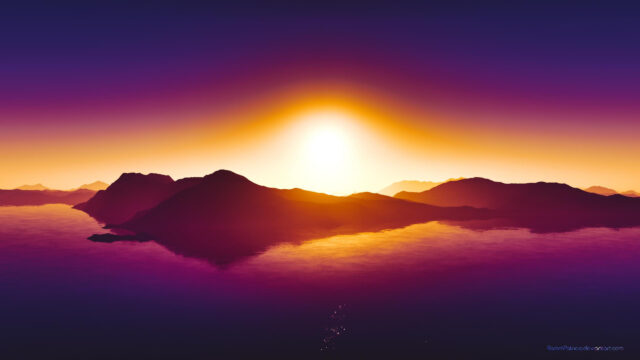 Breathtaking Sunset Over Calm Mountain Lake 4K Desktop Wallpaper