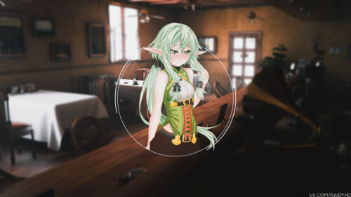 Cute Anime Elf Girl in Tavern Aesthetic 4K PC Wallpaper