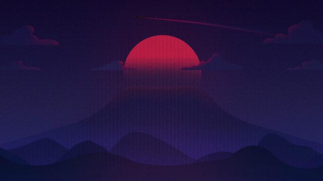 Minimalist Red Sun over Dark Mountains and Plane Silhouette 4K Wallpaper