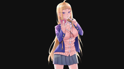 Anime School Girl with Heart Accessory 4K Desktop Wallpaper