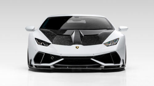 Stunning White Lamborghini Huracan with Carbon Fiber Hood Desktop Wallpaper