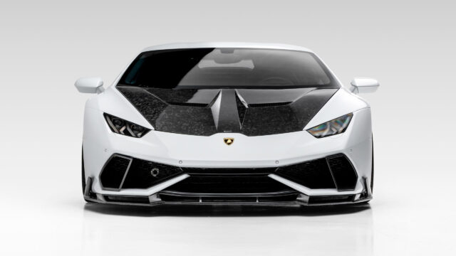Stunning White Lamborghini Huracan with Carbon Fiber Hood Desktop Wallpaper