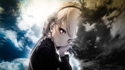 Anime Girl with Duality Sky Aesthetic 4K Desktop Wallpaper
