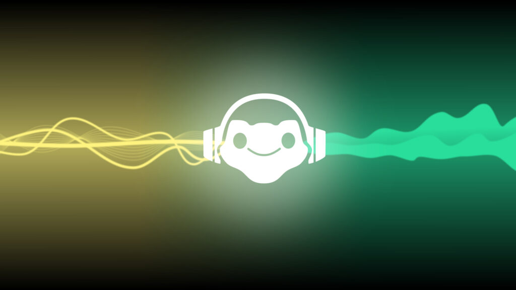 Minimalist Lucio Overwatch Logo with Yellow and Green Sound Waves 4K Desktop Wallpaper