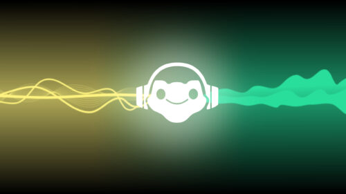 Minimalist Lucio Overwatch Logo with Yellow and Green Sound Waves 4K Desktop Wallpaper