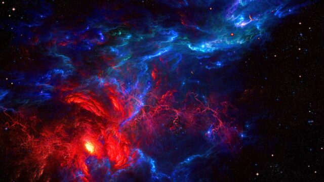 Stunning Deep Space Nebula with Red and Blue Cosmic Clouds 4K Wallpaper