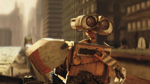 WALL-E Robot Standing in Ruined City 4K Desktop Wallpaper