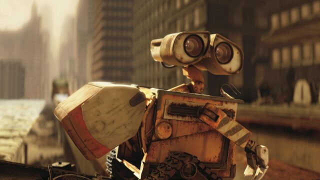 WALL-E Robot Standing in Ruined City 4K Desktop Wallpaper