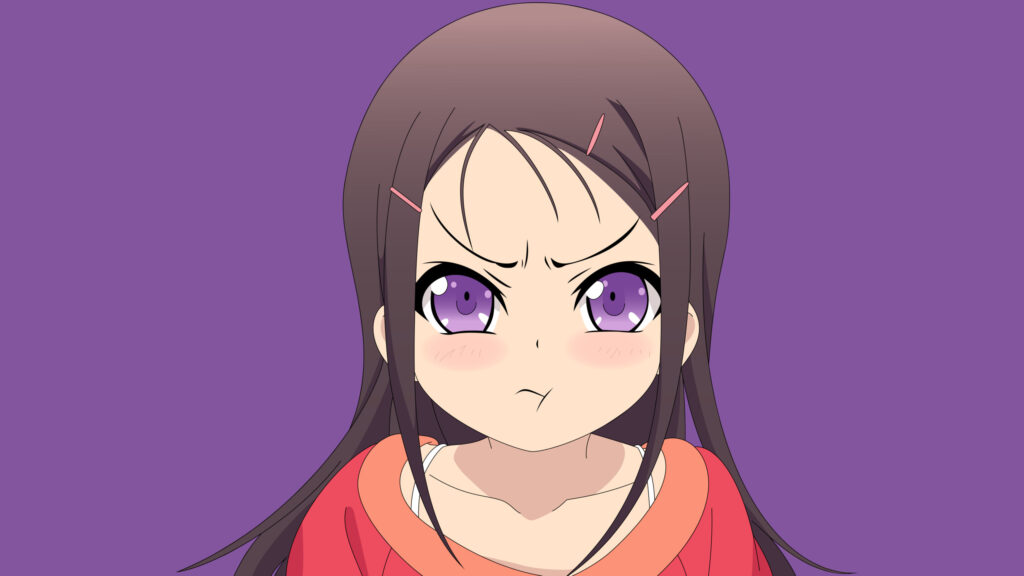 Cute Anime Girl Pouting Expression Minimalist Purple Background 4K Desktop Wallpaper